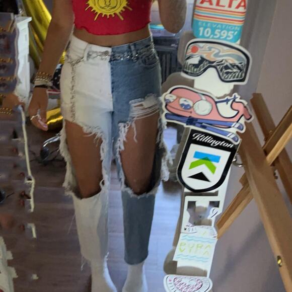 Pacsun Women's two toned ripped high rise straight jeans size 26 - Picture 2 of 5